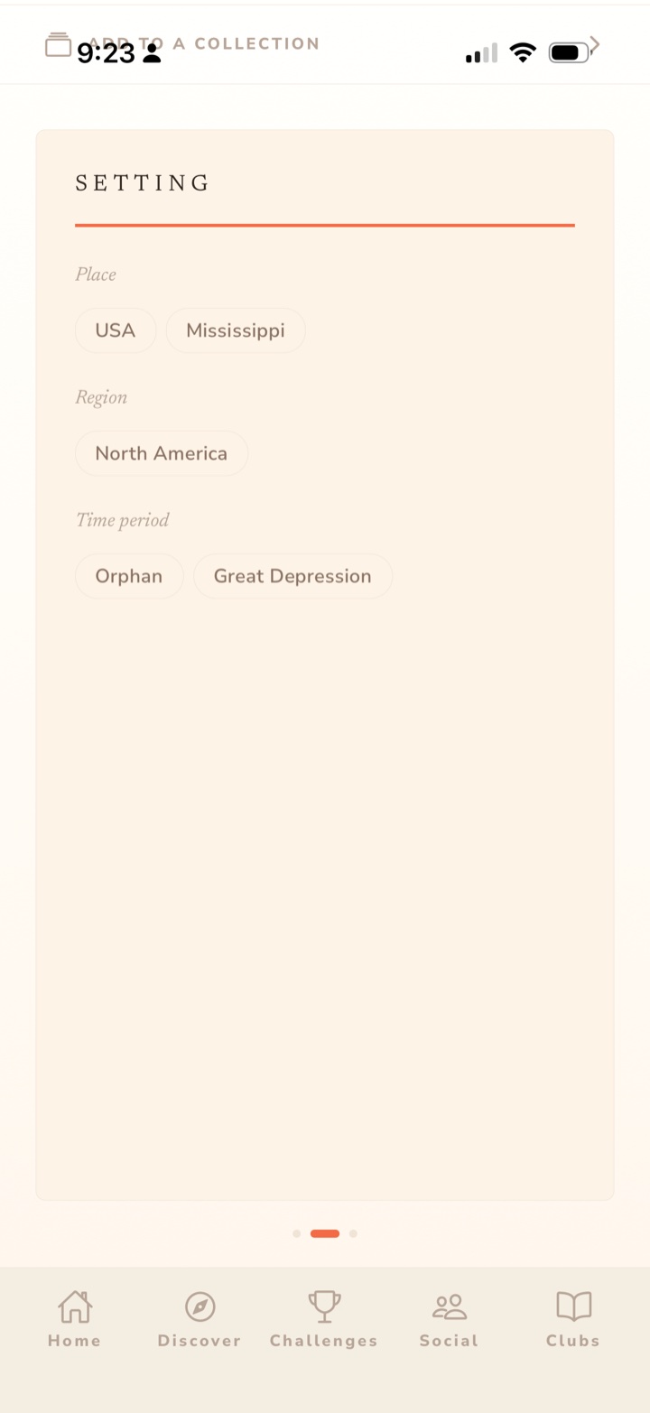 Book page SETTING tab — USA, Mississippi, North America, time period